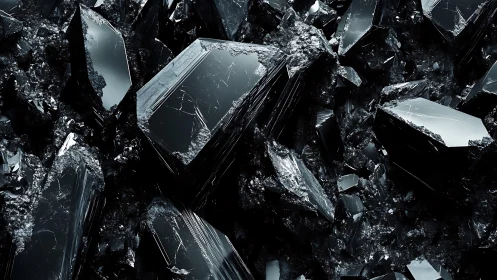 Gleaming midnight crystals clustered in shadowed silence.