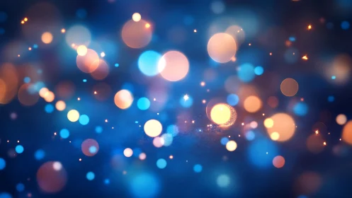 Blue and orange bokeh light orbs on dark blurred background.