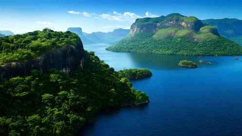 Emerald Lagoon: Tropical Lake Surrounded by Verdant Cliffs.