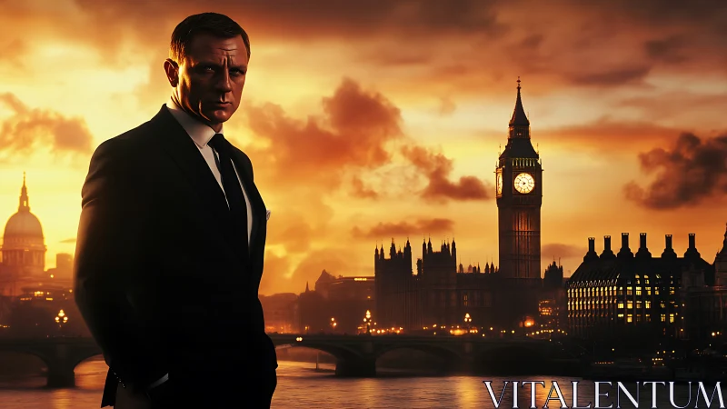 Twilight-draped agent lingers over a glowing London skyline