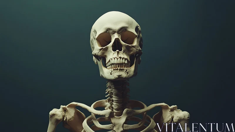 Human skeleton study under moody directional lighting.