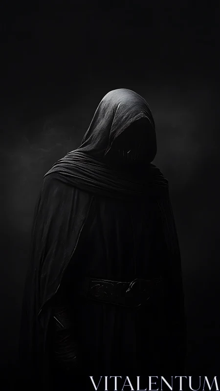Mysterious hooded wanderer emerging from deep shadows.
