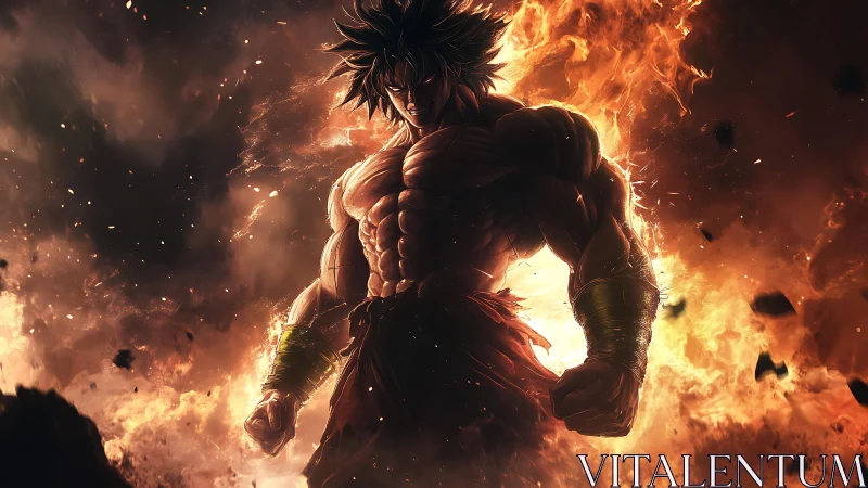 Firestorm titan strides through molten dusk with blazing will