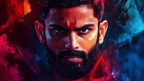 Digital male portrait rendered with high contrast lighting