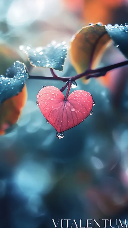 Heart-Shaped Leaf Glistening After Rain.