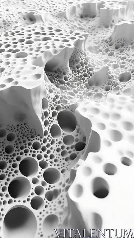 Porous white 3D surface with layered circular cavities.