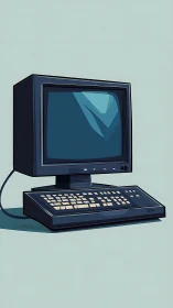 Digital painting of retro desktop terminal with minimal backdrop.