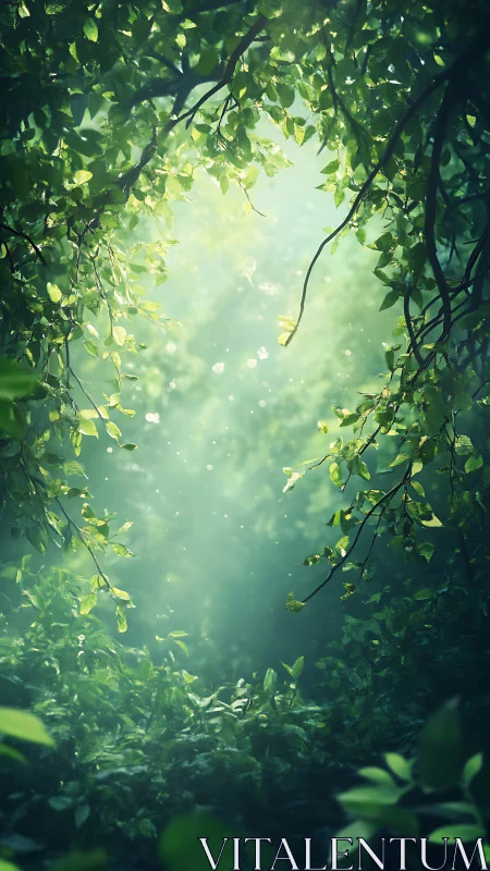 Verdant Canopy Illuminated: Sunlight Filtering Through Layered Foliage.