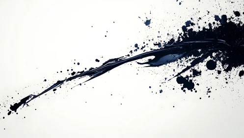 Dynamic Black Ink Splash on White Minimalist Background.