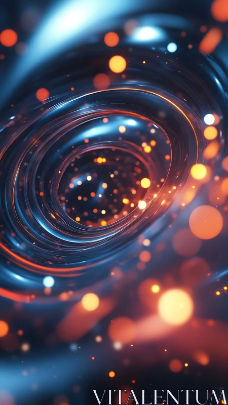 3D vortex light tunnel with glowing bokeh particle streams.