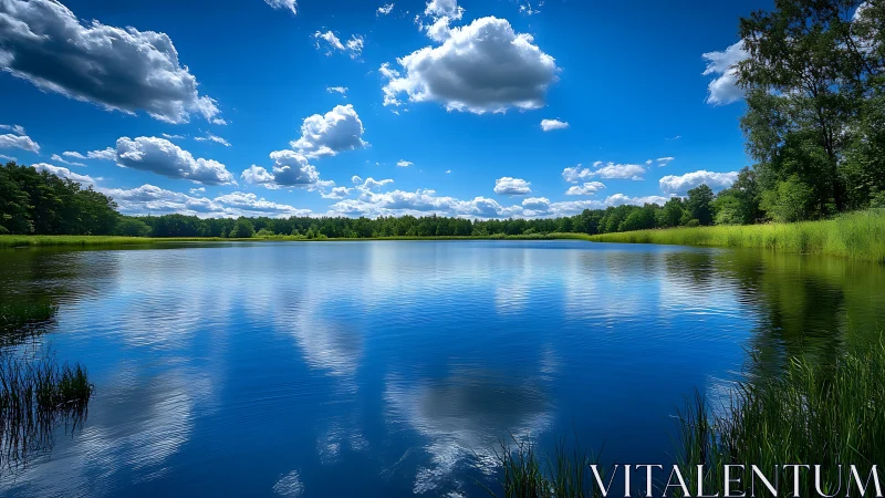 Clouds rehearse their reflections on a summer-blue lake