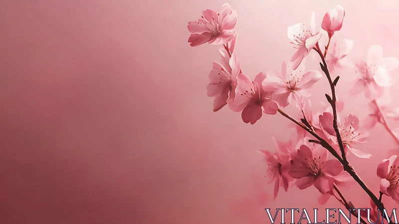 Cherry blossom branch against soft rose gradient background.