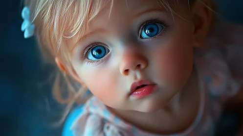 Digital close-up depicts child&rsquo;s face with stylized blue eyes