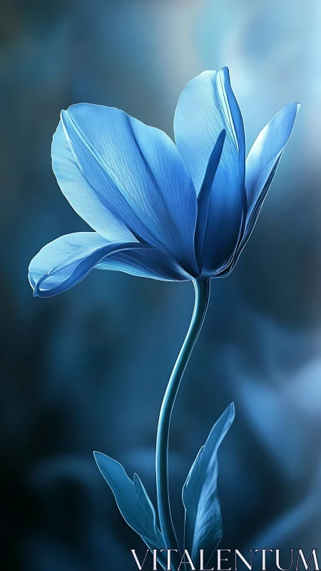 Blue Tulip Bloom Against Blurred Blue Background