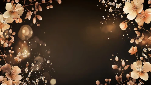 Golden Floral Branches Against Dark Background.