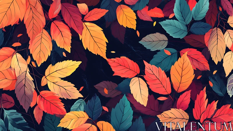 Cozy cascade of colorful autumn leaves on deep night sky.