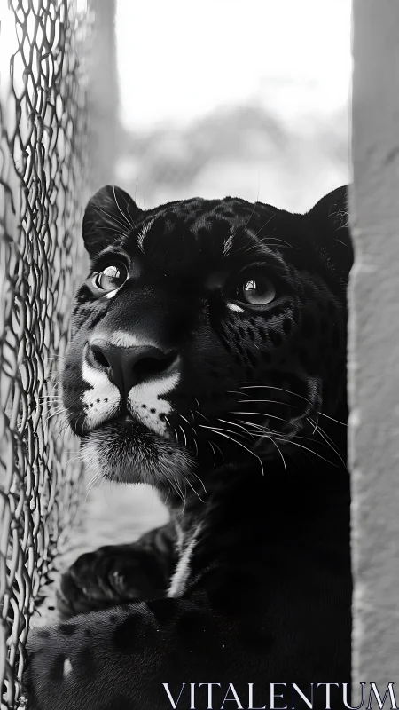 Panther's Gaze Through Chain-Link Fence