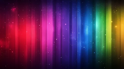 Vibrant Rainbow Gradient with Vertical Light Beams and Stars.