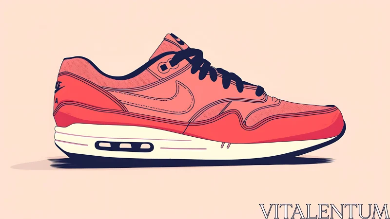 Coral sneaker strides across a minimalist pastel runway.