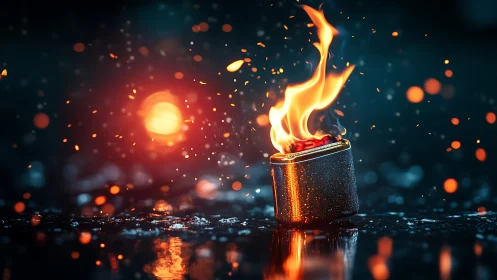 Luminous Torch Flame Burning Against Dark Bokeh