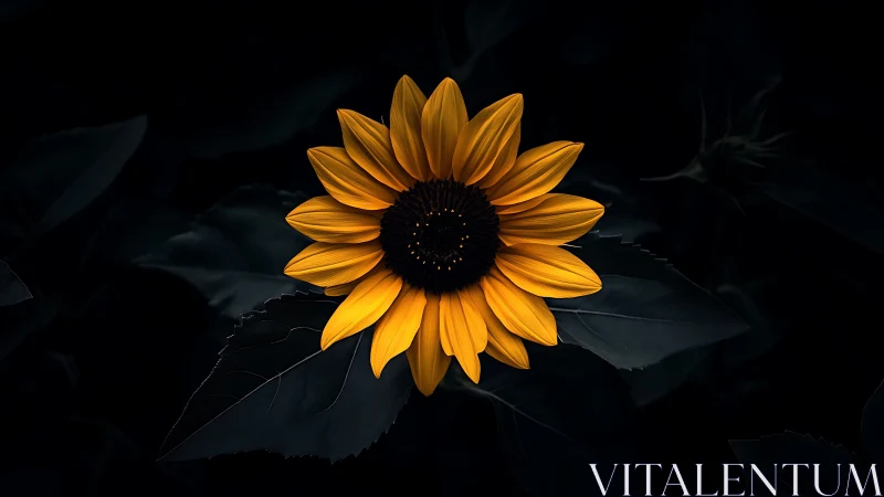 Golden Sunflower Against Darkness.