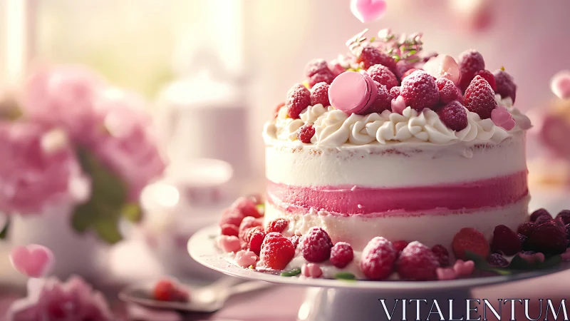 Elegant Raspberry Cream Cake with Whipped Frosting.
