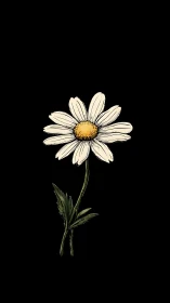 Delicate Daisy with Golden Heart on Black.