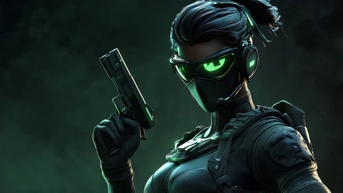 Night-ops spy lets neon eyes speak louder than her pistol