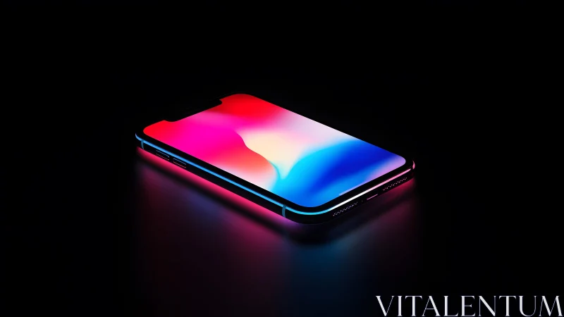 Modern smartphone with glowing colorful screen in dark minimalist style.