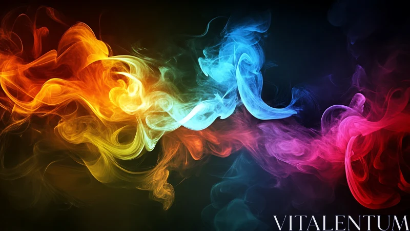 Colorful swirling smoke drifts gently across a deep dark space
