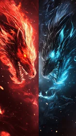 Fire and ice dragon duel in split elemental composition.