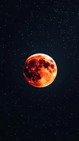 Fiery red moon glows against a deep star-filled cosmos.