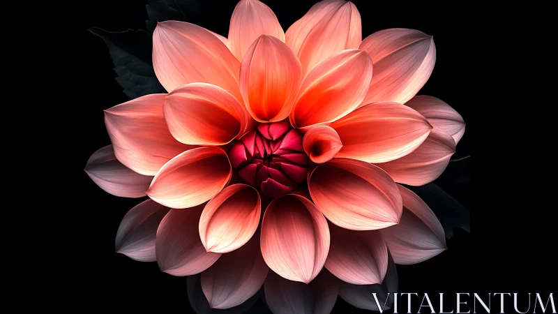 Red and Pink Dahlia Flower on Black Background.
