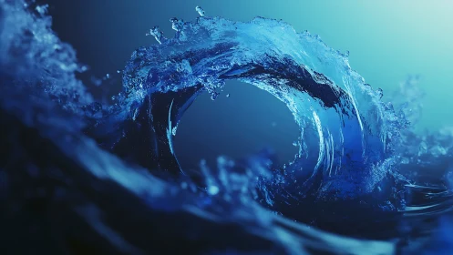 Rolling blue wave curls into a luminous ocean tunnel of light