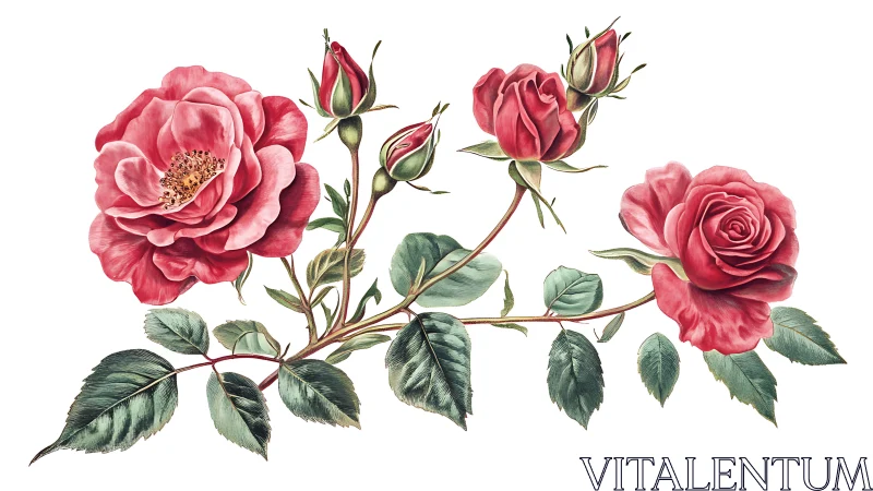 Crimson Garden Romance: Botanical Symphony of Pink Roses.