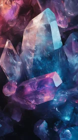 Prismatic quartz cluster rendered in luminous digital gradients