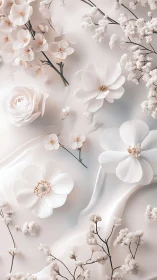 Arranged White Floral Composition on Neutral Surface.