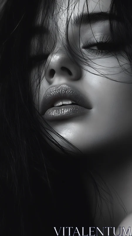 Luminous monochrome portrait with sensual close-up gaze.