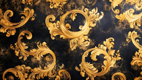 Baroque gold acanthus scrolls on textured midnight ground.