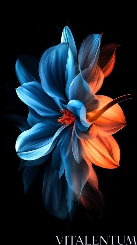 Luminescent Dual-Tone Flower with Radiant Stamen Against Black.