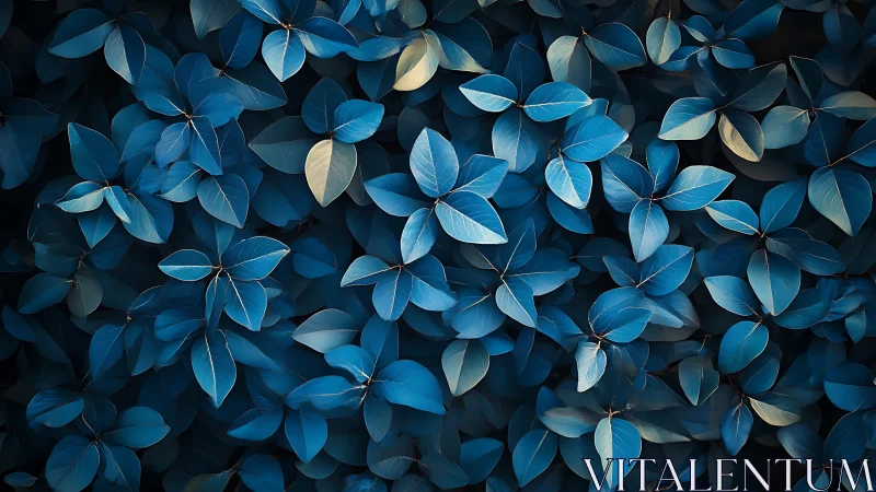 Dreamy blue leaves in a quiet, moonlit garden pattern.