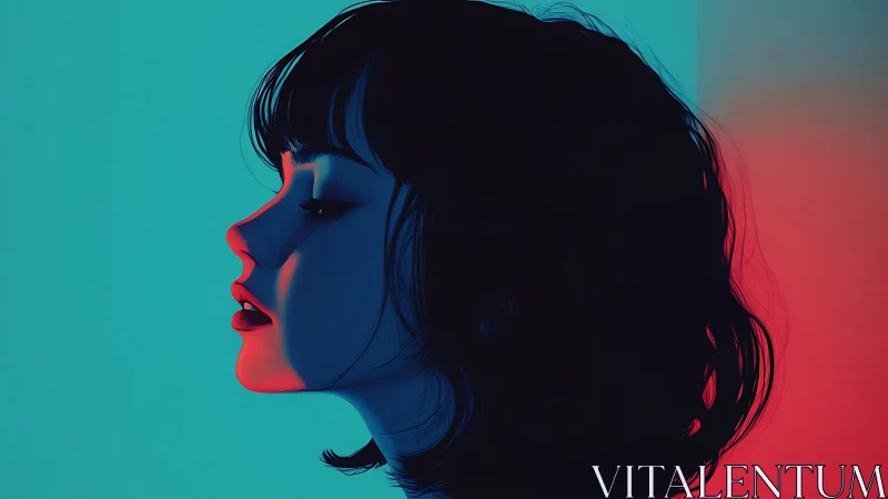 Neon hush profile in cyan and crimson twilight glow.