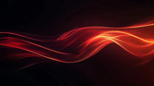 Abstract red light waves on dark background, digital art style.