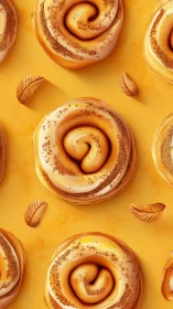 Cinnamon Spiral Pastries on Monochromatic Yellow Background