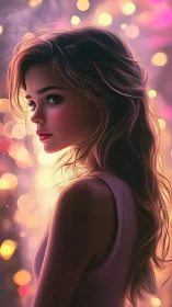 Softly lit digital portrait of girl in bokeh glow.