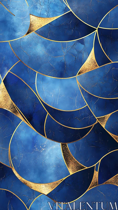 Deep blue marble arcs shimmer with bold golden accents