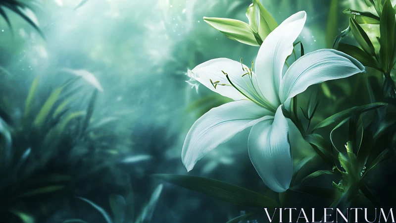 White Lily Flower in Soft Green Light.