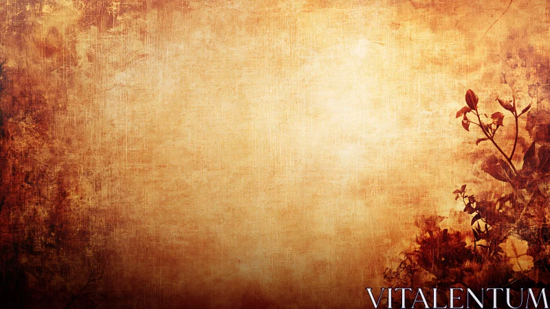 Vintage floral grunge background with textured golden vignette.