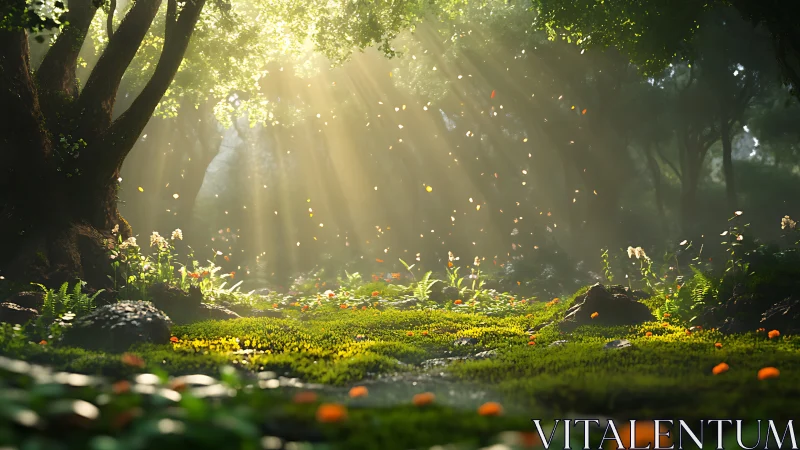 Enchanted Forest Light: Nature's Golden Cathedral.