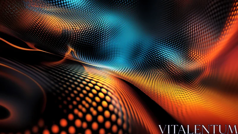 Glowing waves of digital dots flow in bright orange and blue